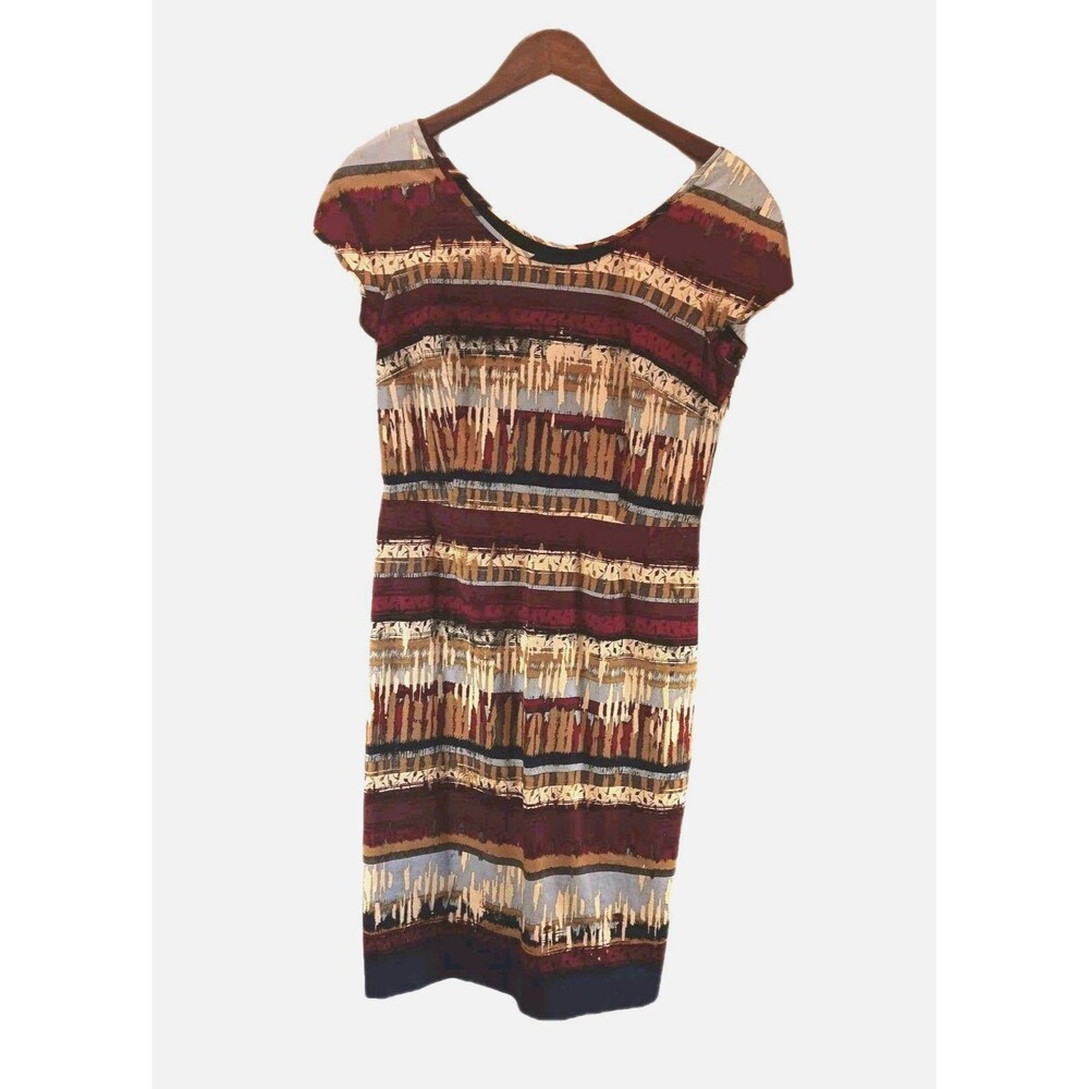 Pendleton Aztec Southwest Ikat Stripe Sheath Dress Size 8 Burgundy Blue Cotton